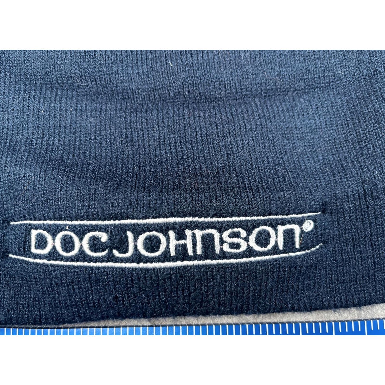 Vintage KC Caps Beanie Unisex One Size Blue Knit Doc Johnson Logo Stretch Winter Hat Cap Size ONE SIZE - 2 Thumbnail