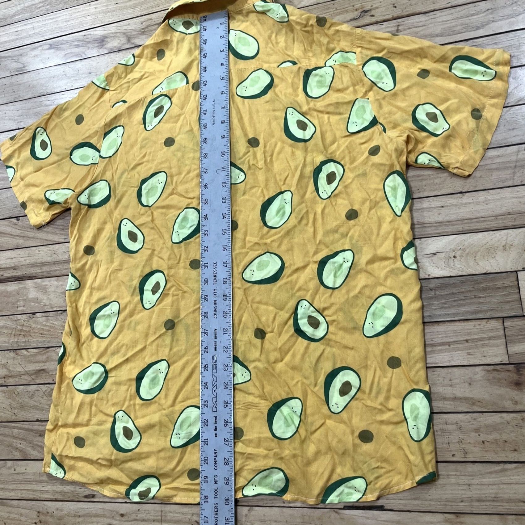 Vintage Men Avocado Print Button-Up Shirt L Yellow Green Lightweight Summer 46" Casual Travel, Short Sleeve, Collared, Rayon, Woven, Relaxed Mens Size US L / EU 52-54 / 3 - 6 Thumbnail