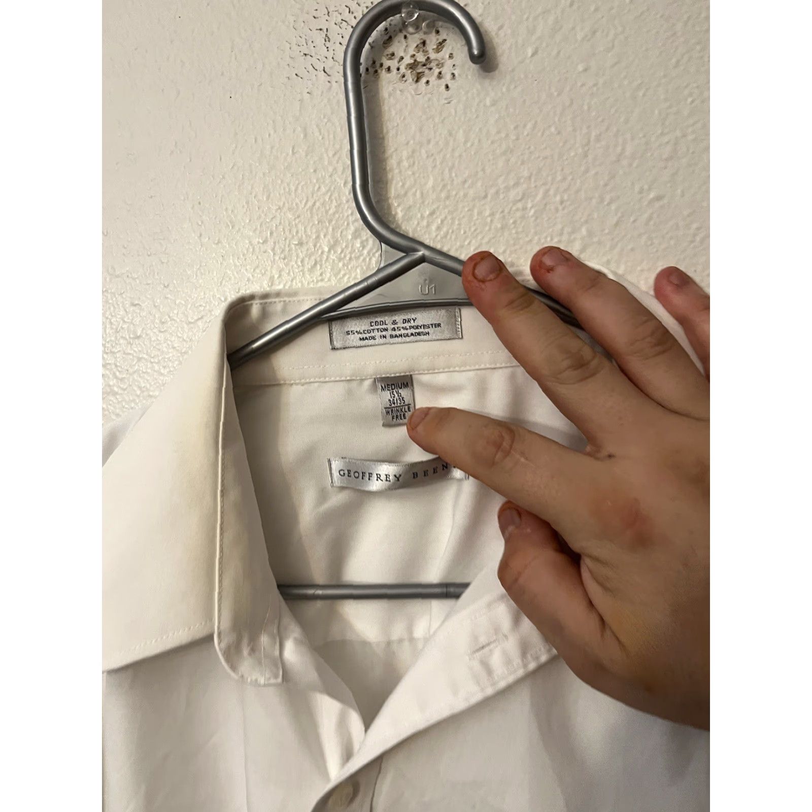 Geoffrey Beene Geoffrey Beene Dress Shirt Men’s White Solid Long Sleeve Button-Down Collar 15.5 Medium Size 40R - 2 Thumbnail