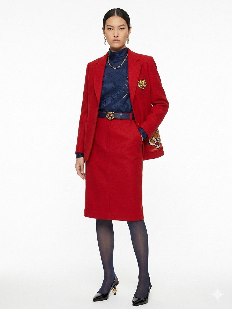 Kenzo Album by Kenzo Vintage Red Wool Pencil Skirt Size 27" / US 4 / IT 40 - 2 Thumbnail