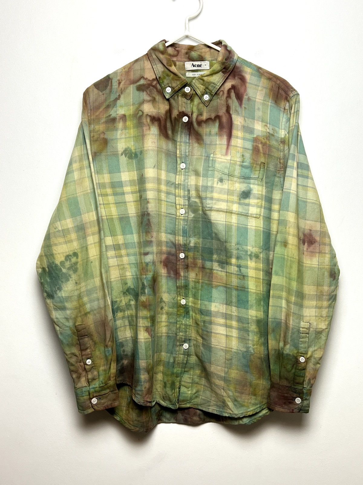 image of Acne Studios x Vintage Acne Swamp Painters Vintage Travis Cotton Shirt Tie Dye Y2K in Swamp Green (