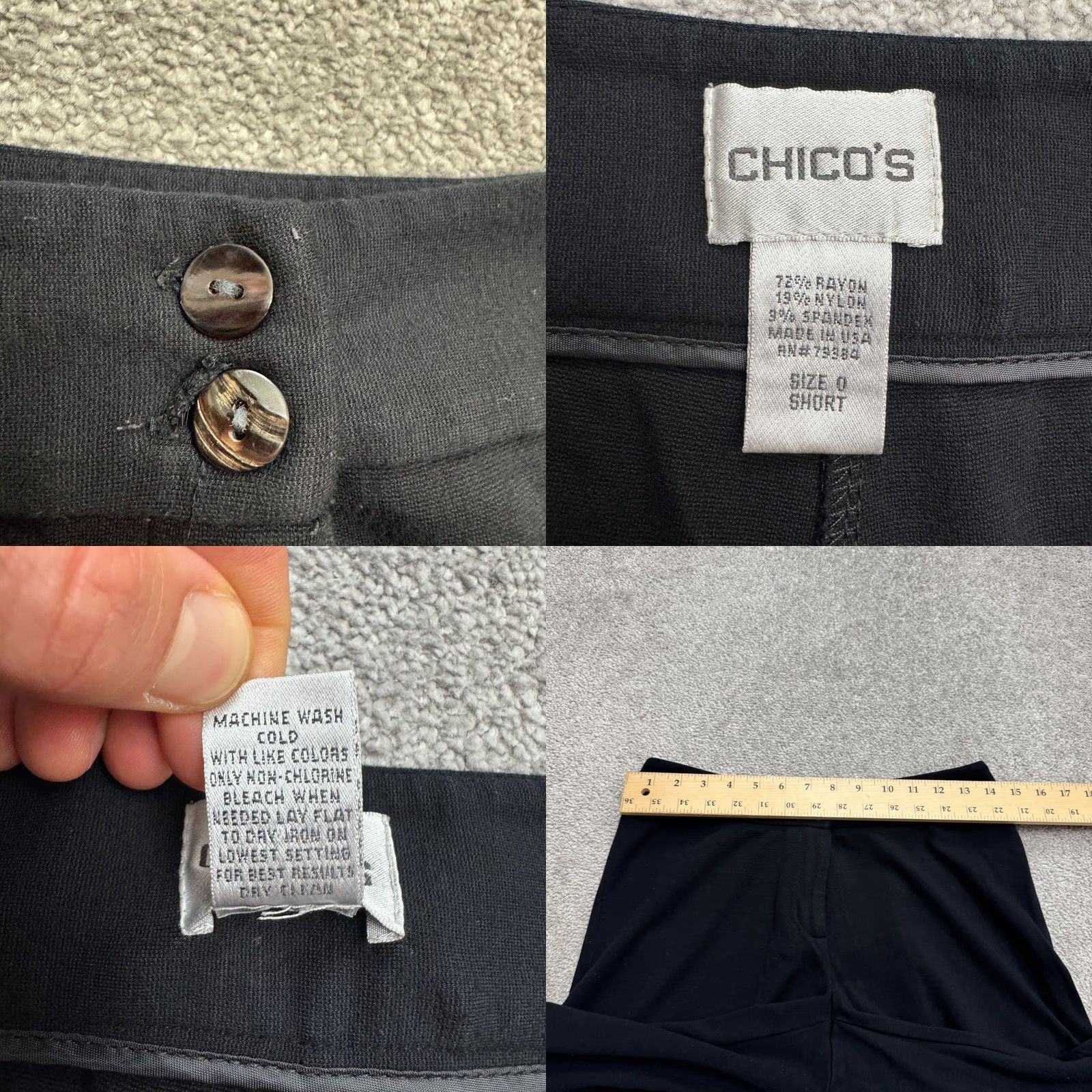 J.Crew Chico's Wide Leg Trouser Dress Pants Womens 0 Short Black Mid Rise Stretch Work Size 32" / US 10 / IT 46 - 8 Thumbnail