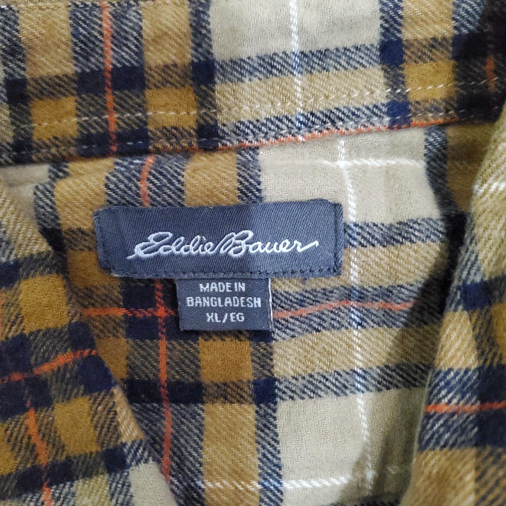 Eddie Bauer Eddie Bauer Bristol Flannel Shirt Mens XL Plaid Long Sleeve Button-Up Beige Tan Brown Blue Pocket Logo Size US XL / EU 56 / 4 - 6 Thumbnail