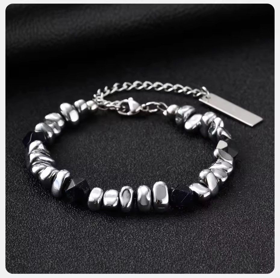 Jewelry Punk Stainless Steel Adjustable Beaded Bracelet Size ONE SIZE - 2 Thumbnail