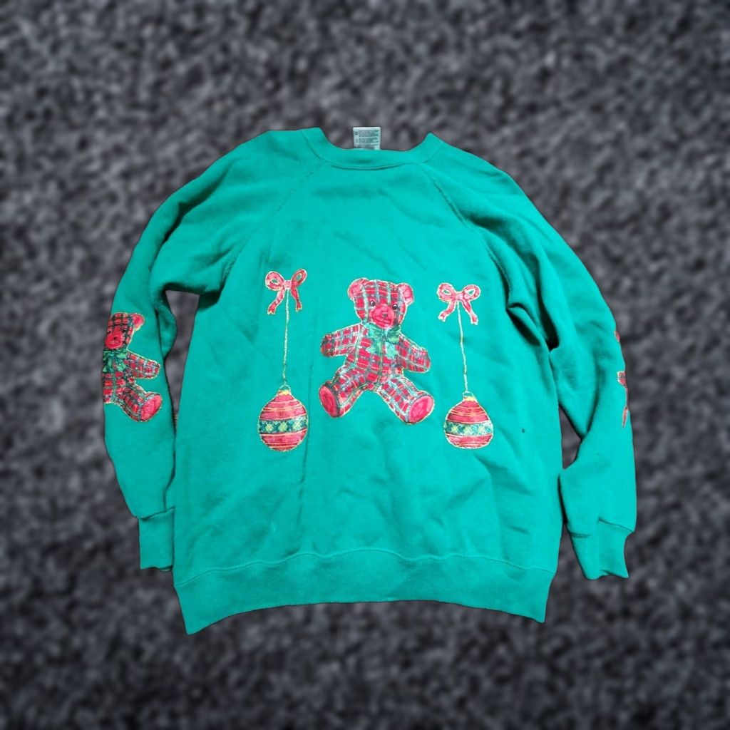 Hanes VINTAGE Hanes Sweatshirt Christmas Bear Cat Mouse Christmas Ugly Sweater Crewneck M Womens Green Adult Medium Pullover Holiday Size M / US 6-8 / IT 42-44 - 1 Thumbnail
