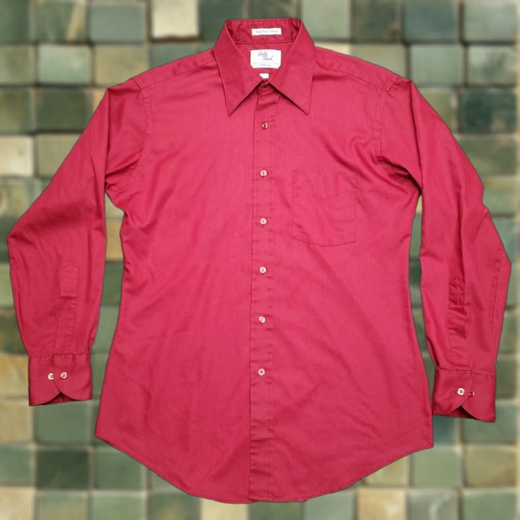JCPenney VINTAGE JCPenney Shirt Men 34 Red Maroon Button-Up Long Sleeve Single Needle Tapered Casual Outdoor Size US S / EU 44-46 / 1 - 1 Thumbnail