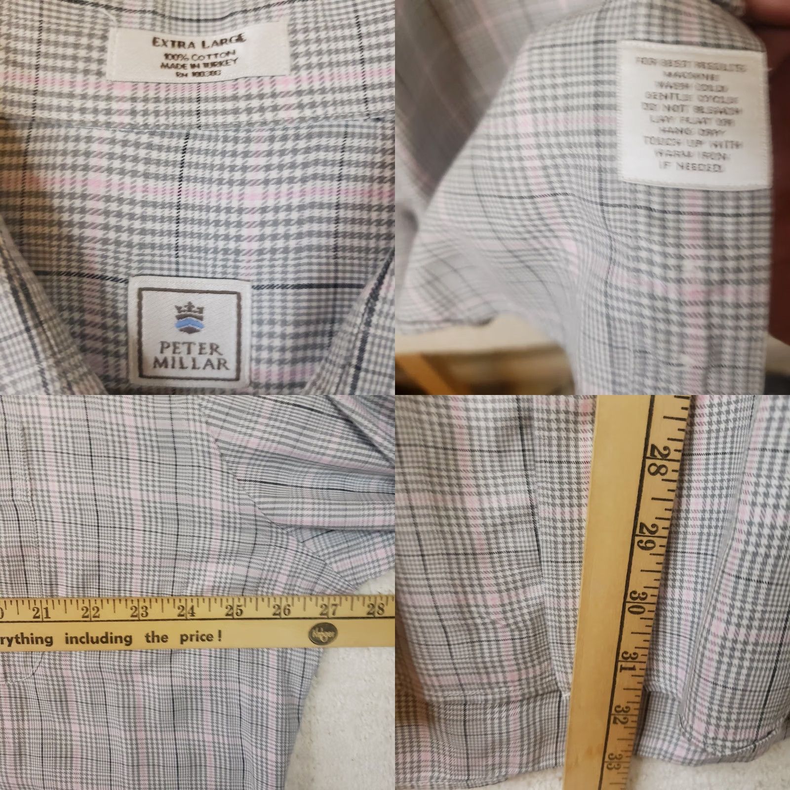 Peter Millar Peter Millar Button Up Men XL White/Blue/Pink Long Sleeve Plaid Pocket Stretch Shirt Size US XL / EU 56 / 4 - 9 Thumbnail