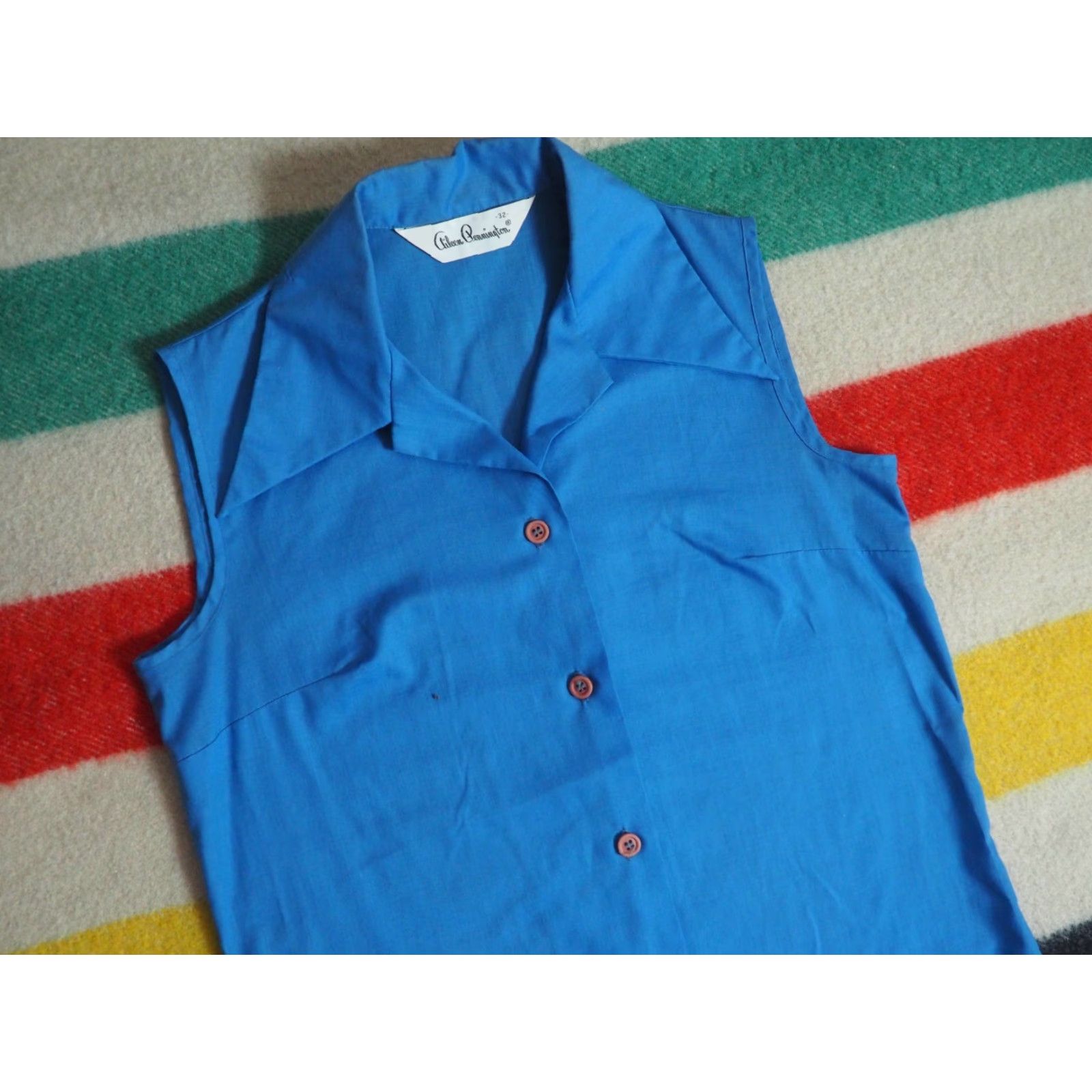 Vintage VTG 70s Aileen Pennington Hippy Boho Shirt Womens M Blue Cotton Blend Pocket Casual Shirt Size M / US 6-8 / IT 42-44 - 3 Thumbnail