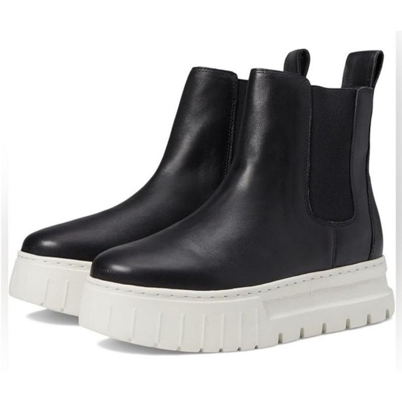 J/Slides J/Slides Black Leather Platform W's Riley Chelsea Boot, 6 Size US 6 / IT 36 - 1 Thumbnail
