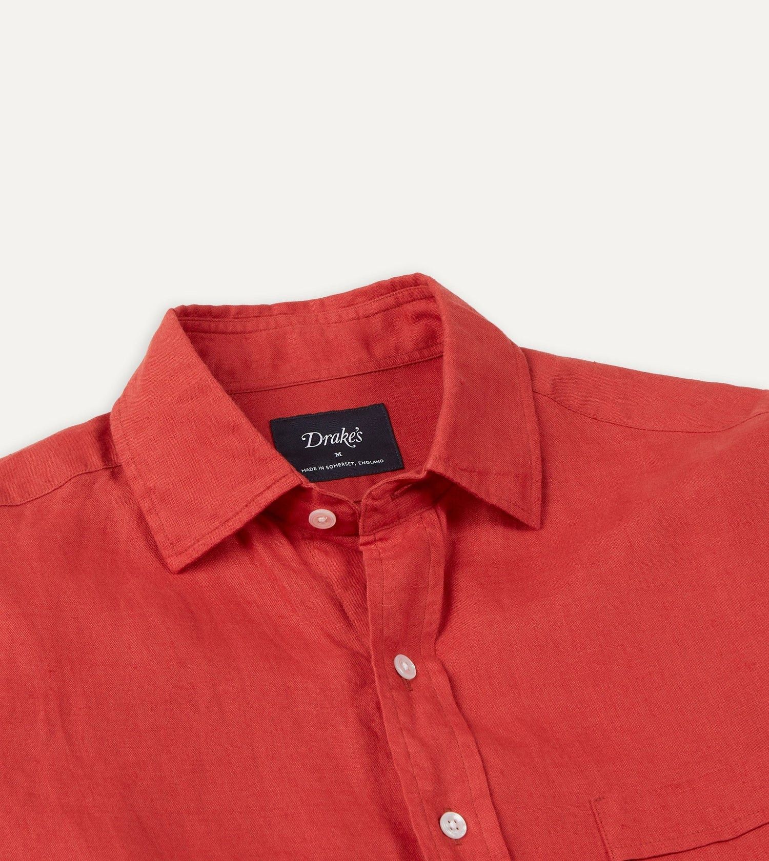 Drake's Drake's Red Linen Spread Collar Shirt Size US S / EU 44-46 / 1 - 3 Thumbnail