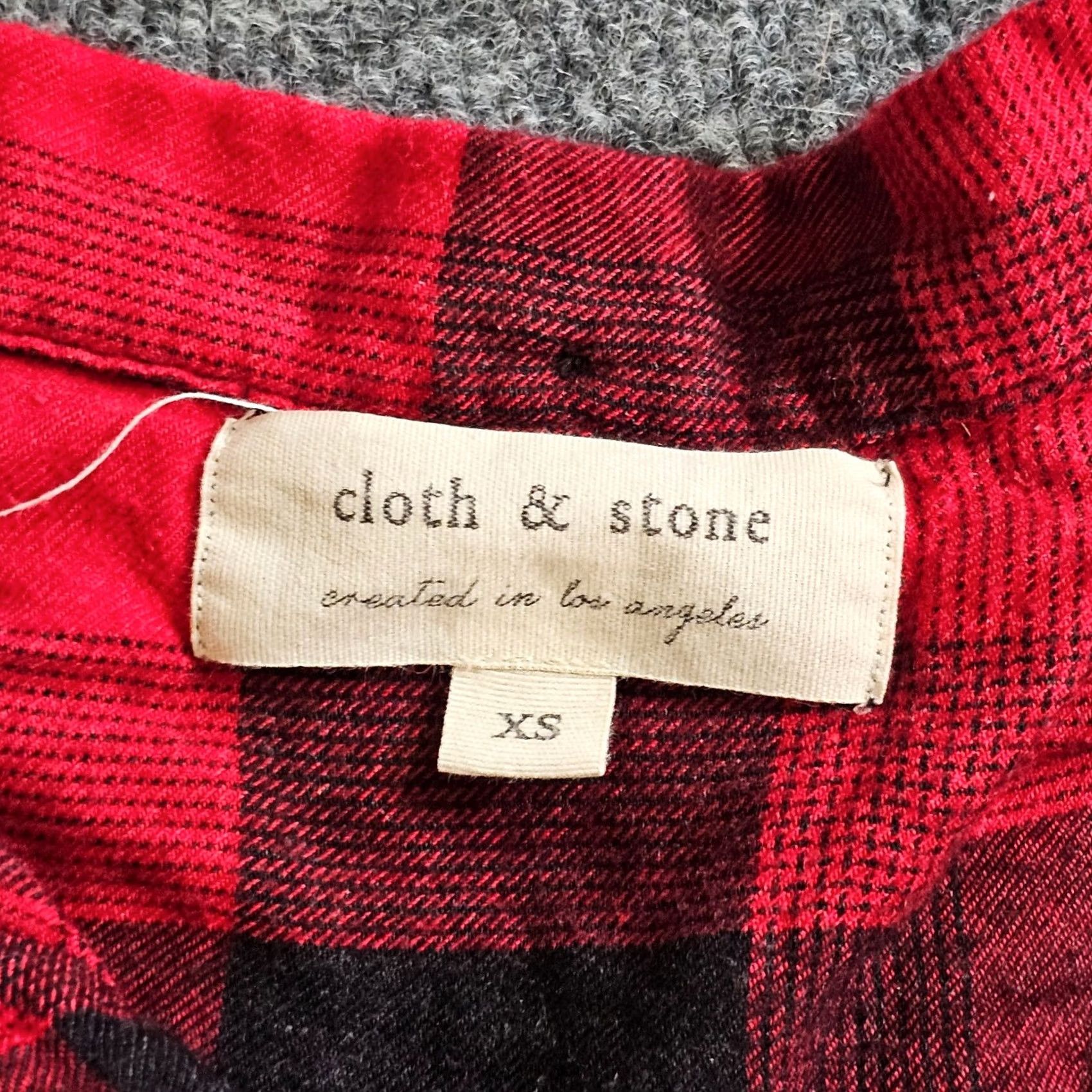 Vintage Cloth & Stone Top Shirt Women XS Red Black Flannel Buffalo Check Plaid Raw Hem Button Front Casual Sleeve | Whitewash? Size XS / US 0-2 / IT 36-38 - 3 Thumbnail