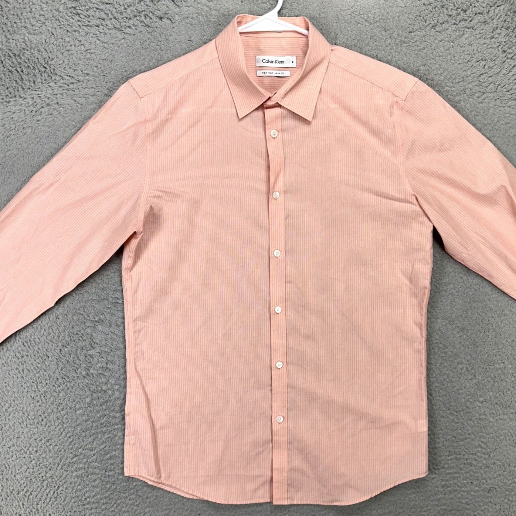 Calvin Klein Calvin Klein Shirt Button Up Mens Medium Peach Striped Non Iron Slim Fit Cotton Shirt Jacket? Size US M / EU 48-50 / 2 - 3 Thumbnail