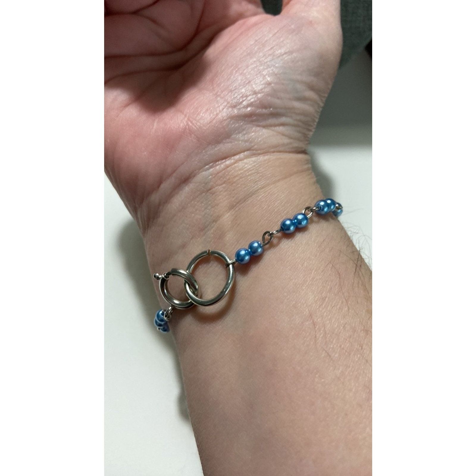 Handmade Handmade blue bead chain bracelet silver tone Size ONE SIZE - 2 Thumbnail