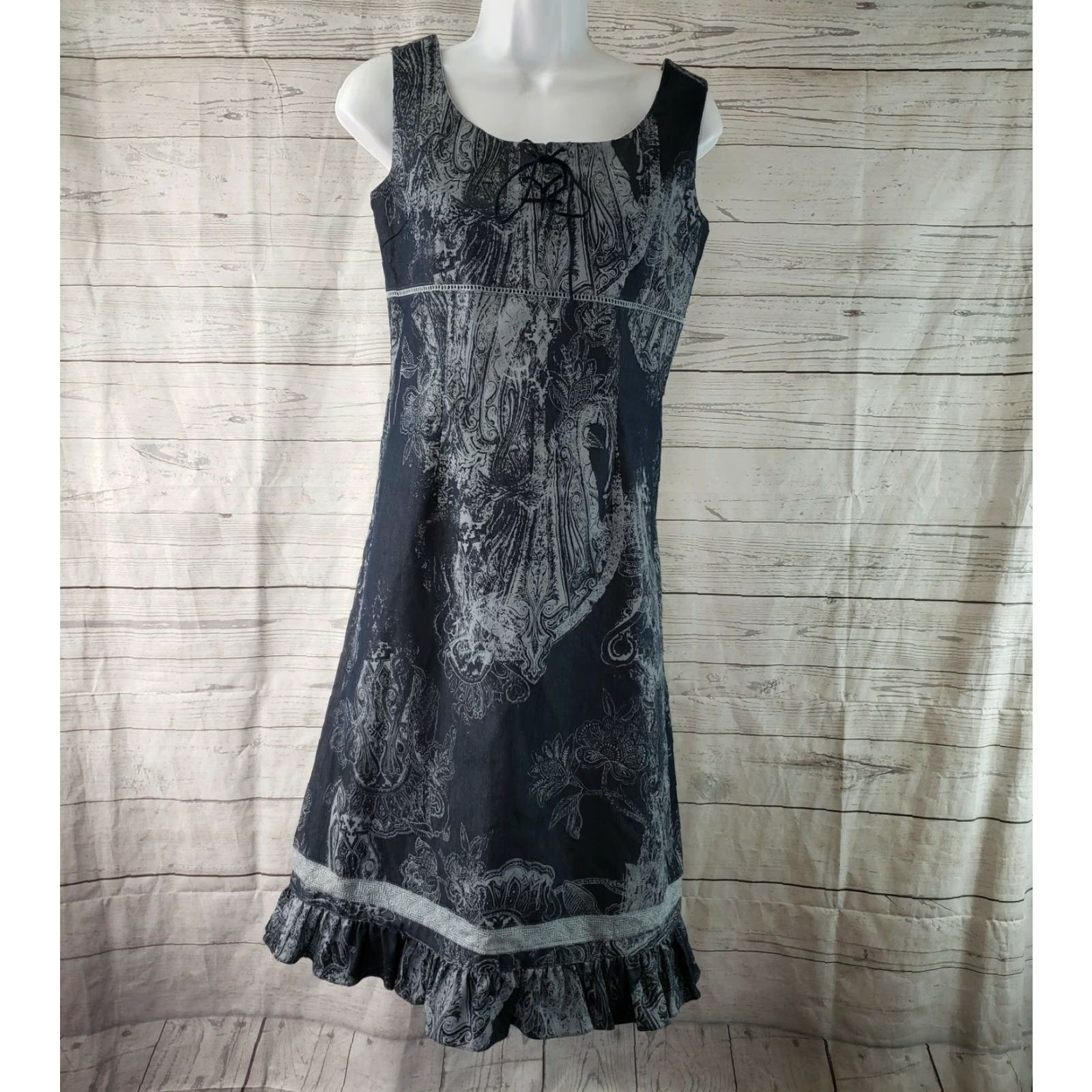 Vintage Marine Dress Womens Sz 6 Gray Blue Sleeveless Ruffle Hem Size M / US 6-8 / IT 42-44 - 2 Thumbnail