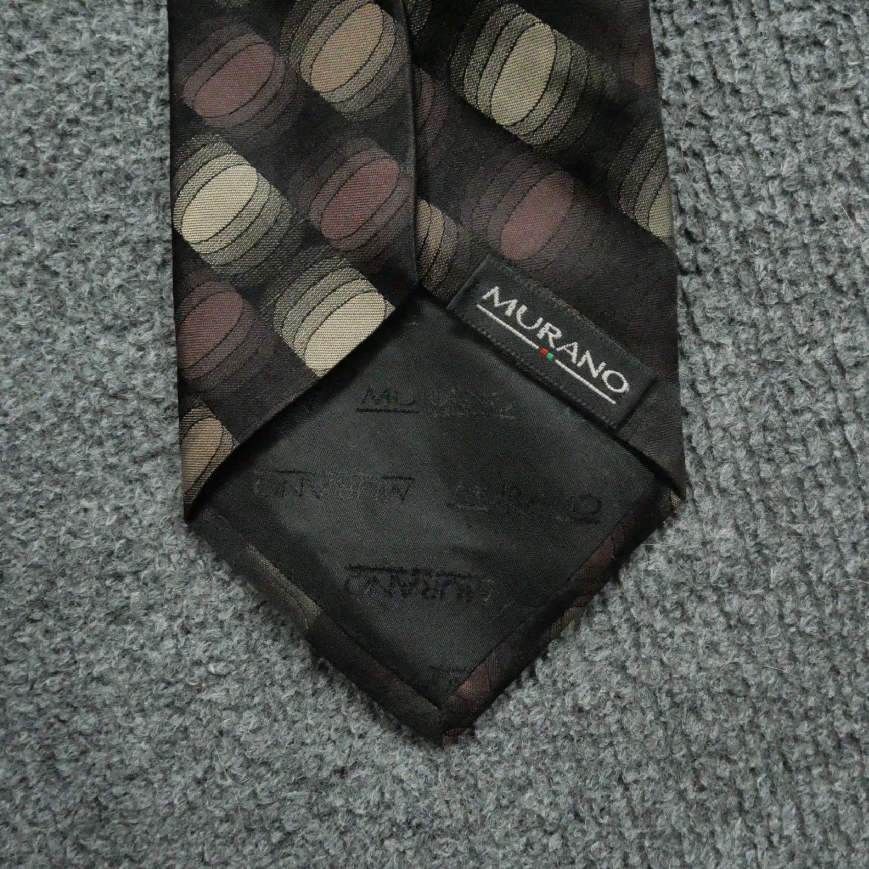 Murano VINTAGE Murano Tie Mens Brown Silk Geometric Trippy Optical Illusion Pattern Silk Accents Logo Tie, Brown, Murano, Mens Size ONE SIZE - 6 Thumbnail