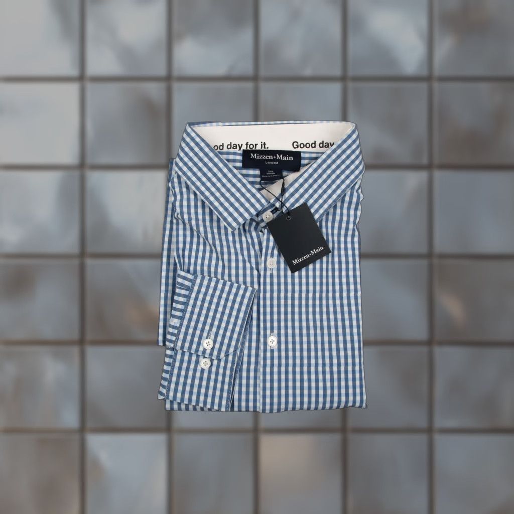 Mizzen+Main Mizzen+Main shirt Mens 2XL Blue White Leeward Dress Set Sail Alamo Gingham Shirt Size 48R - 1 Thumbnail