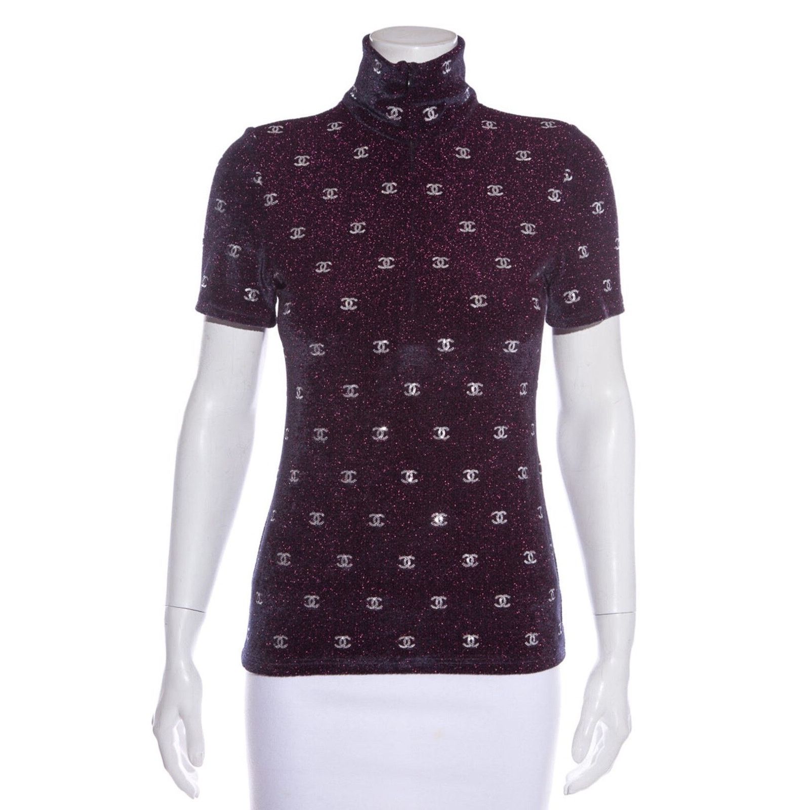 Chanel Chanel 20N Silver Sequin CC Logo Stretch Top T Shirt 38 Size XS / US 0-2 / IT 36-38 - 2 Thumbnail