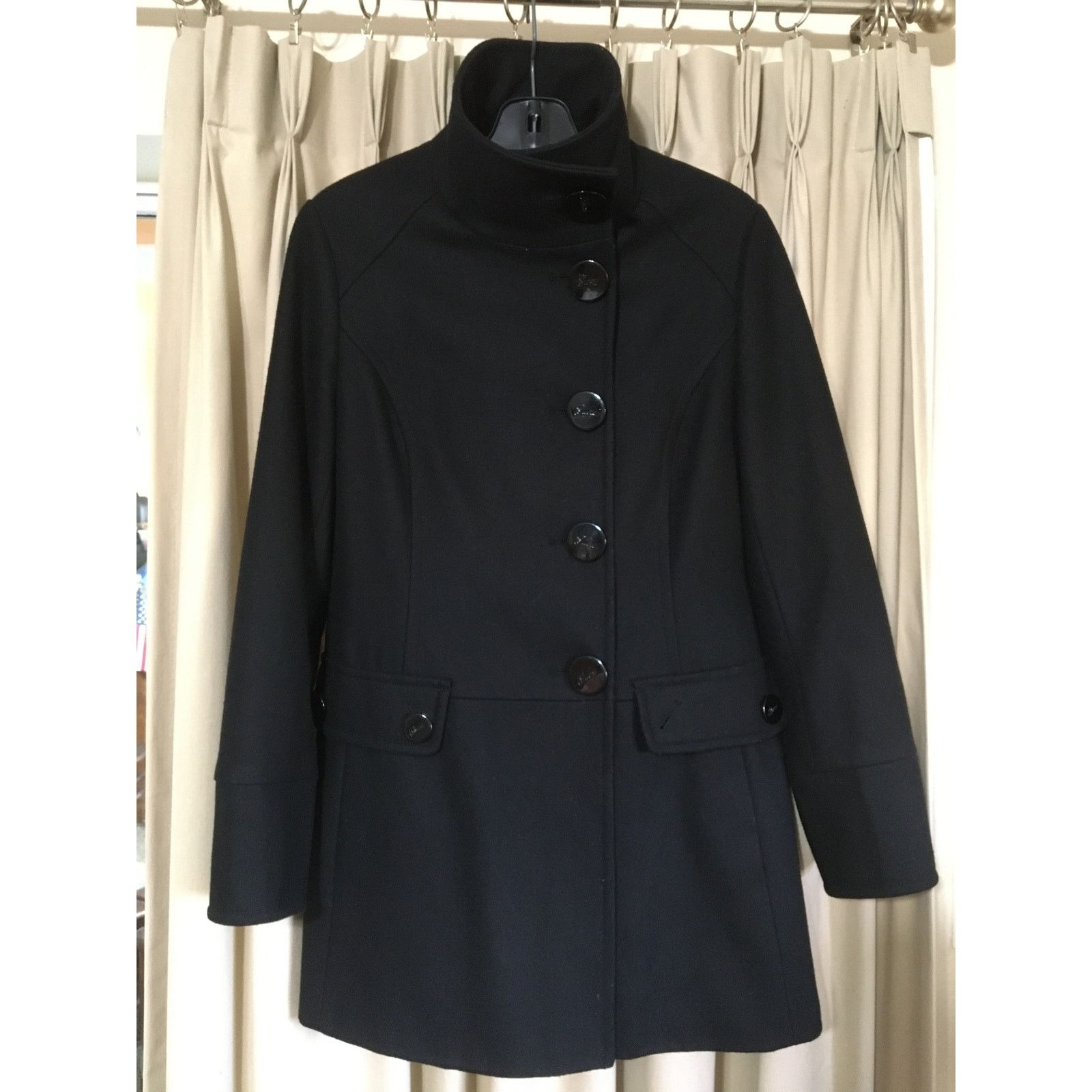 Guess Guess Large Wool Blend Black Lined Pea Coat Gold Embroidery Size L / US 10 / IT 46 - 5 Thumbnail