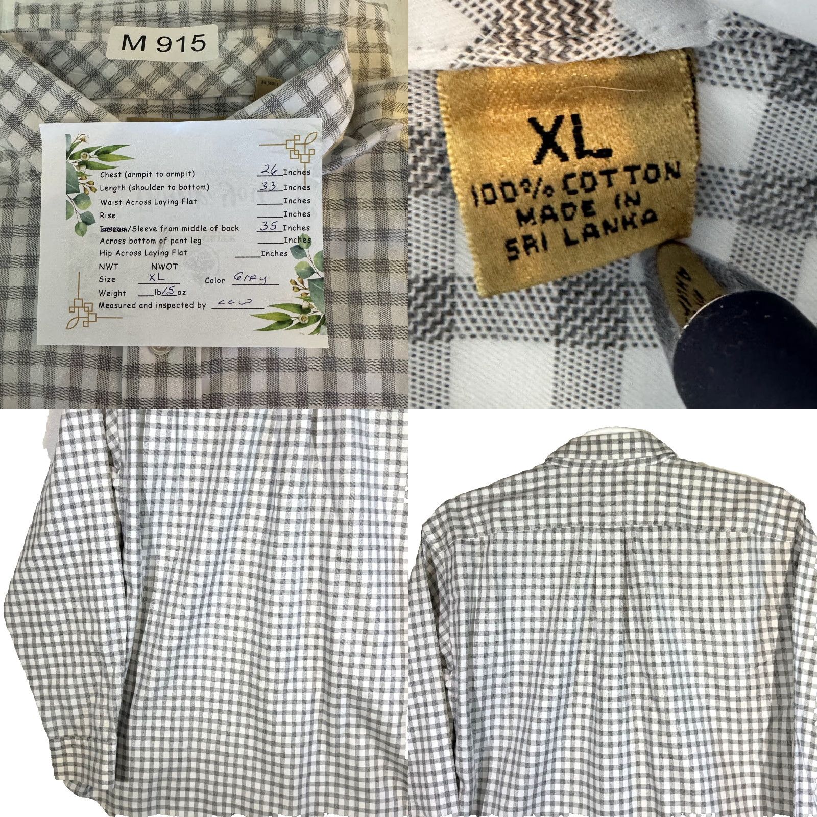 Vintage Gold Label Shirt Men XL Gray Check 100 % Cotton Non Iron Perfect Performance Size US XL / EU 56 / 4 - 8 Thumbnail