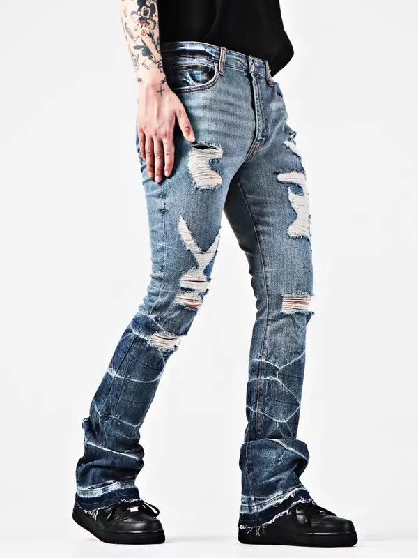 VIBE Vintage washed ripped lightning texture rare jeans Size US 32 / EU 48 - 3 Thumbnail