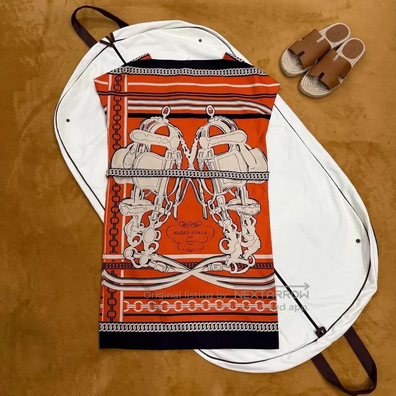 Hermes Hermes Jacquard Silk Belted Short Sleeve Dress Size XXS / US 00 / IT 34 - 2 Thumbnail