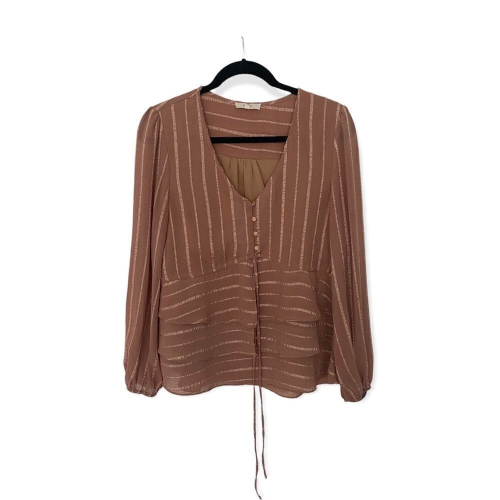 Other Entro Dusty Pink Ruffle Hem Blouse Long Sleeve Boho Top Size Size S / US 4 / IT 40 - 2 Thumbnail