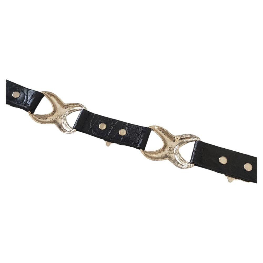 Designer Vintage Ladies Captive Black & Silver Heavy Leather Belt Size ONE SIZE - 8 Thumbnail