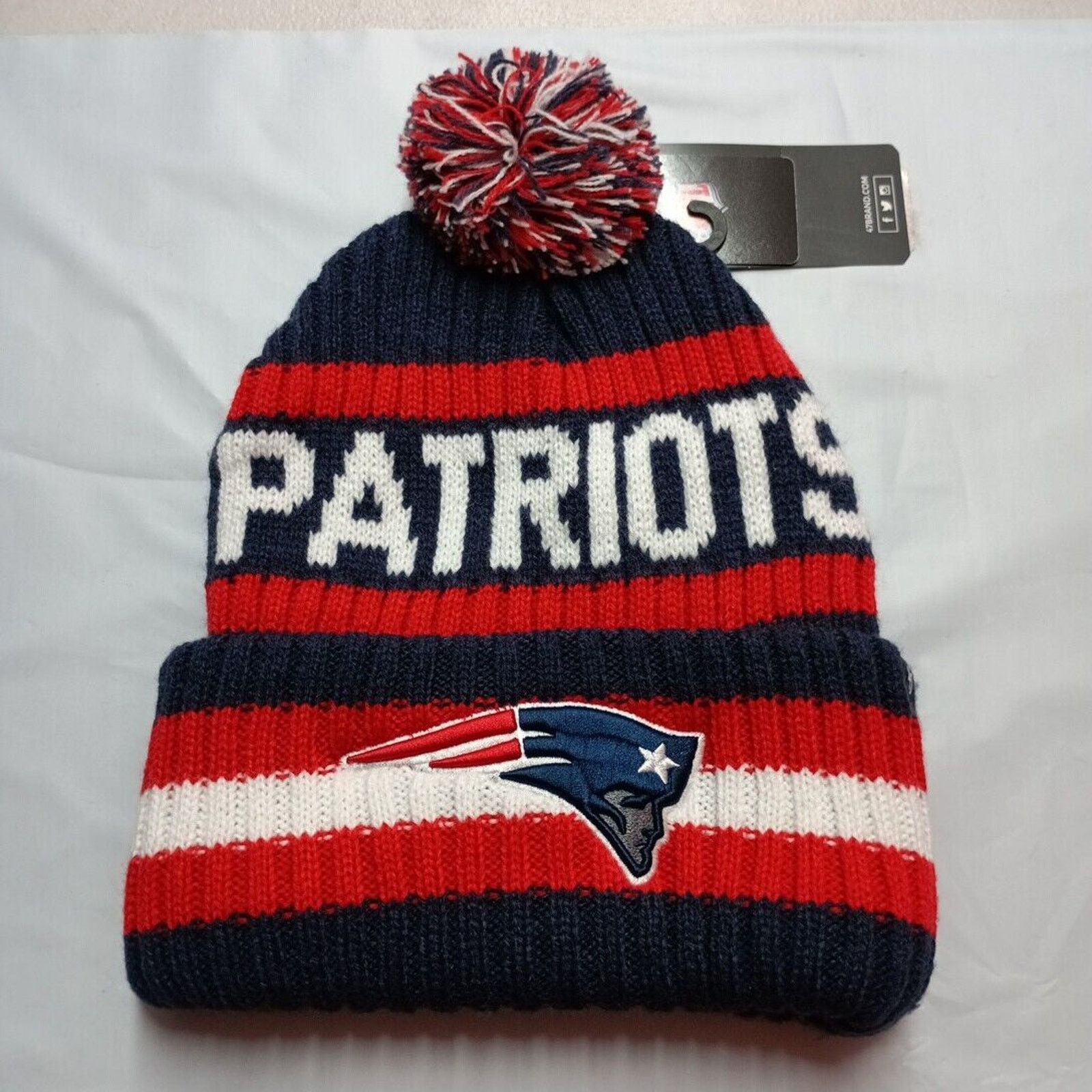 New Era '47 Men's Navy New England Patriots Bering Cuffed Knit Hat Size ONE SIZE - 1 Thumbnail