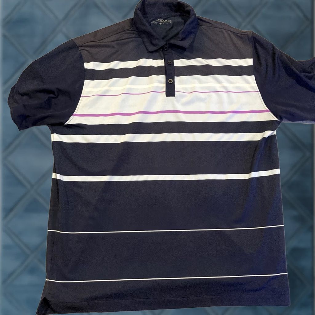 Nike Nike Golf Polo - Short Sleeve Striped Blue Purple - XL - Men Size US XL / EU 56 / 4 - 1 Thumbnail