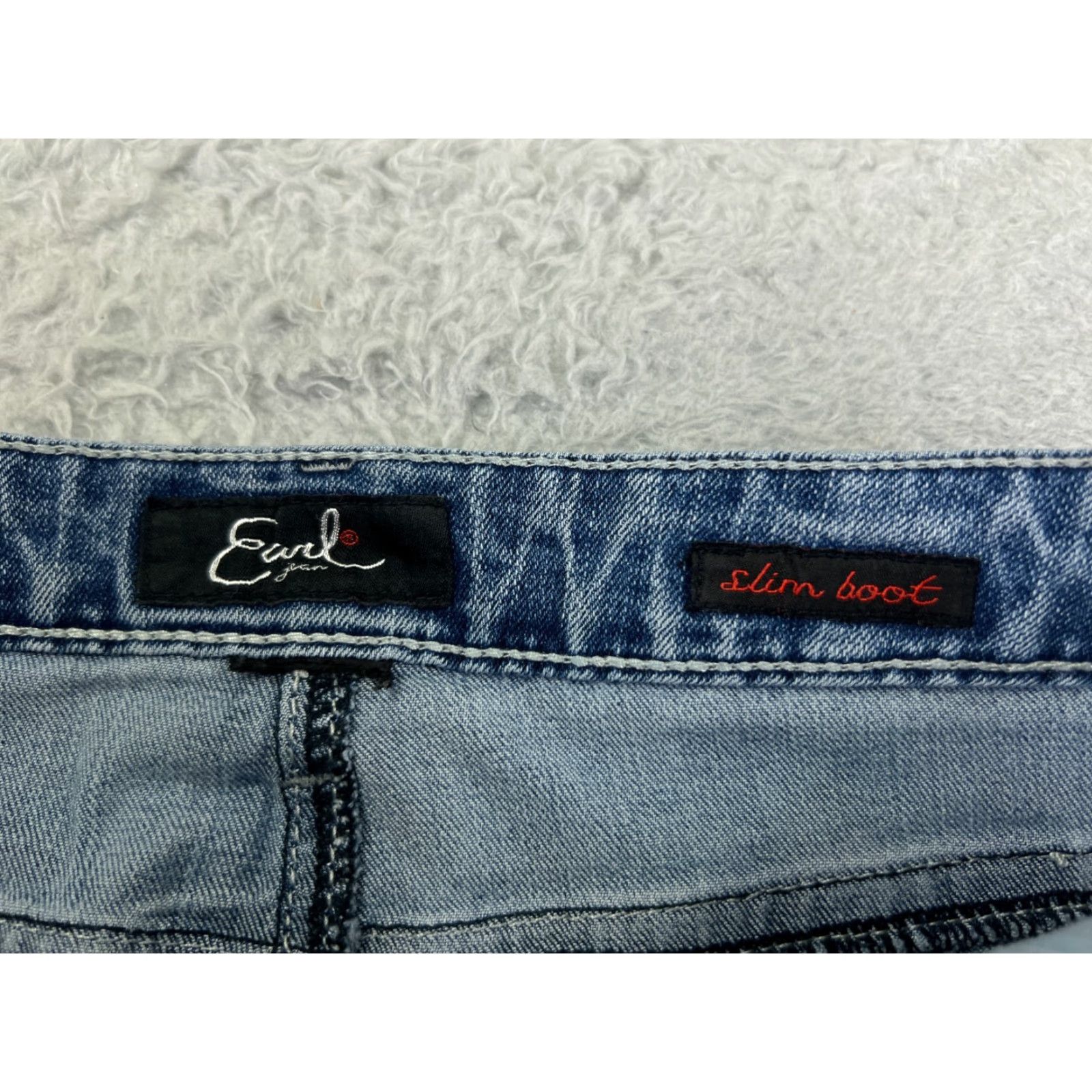 Vintage Earl Jean Jeans Women Blue Denim Slim Boot Mid 27x29 5-Pocket Embroidered Bling Belt Loop Zipper Hemmed Size 27" / US 4 / IT 40 - 6 Thumbnail