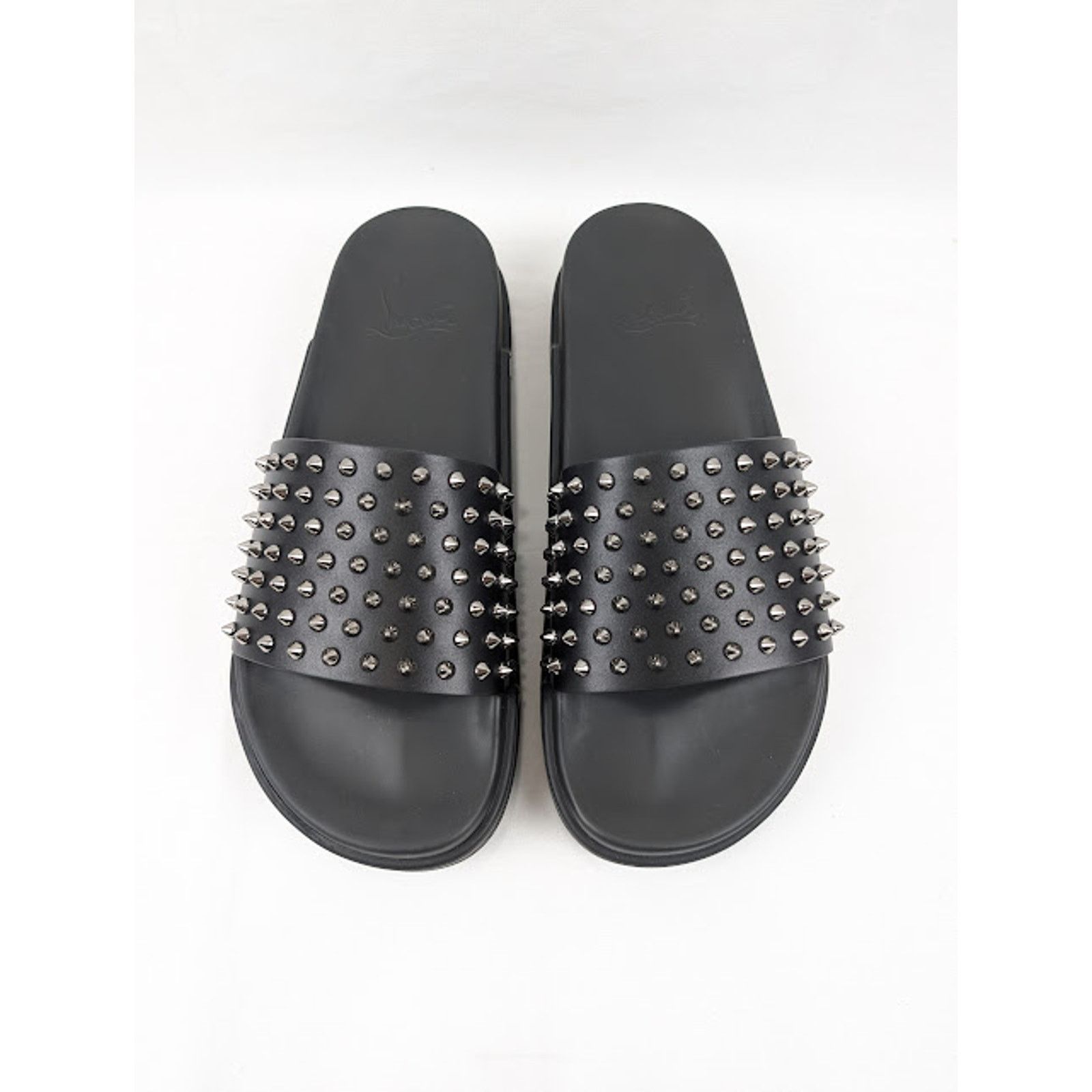 Christian Louboutin o1rshd1 Pool Fun Flat Calf Slippers in Black/Gun Size US 12.5 / EU 45-46 - 15 Thumbnail