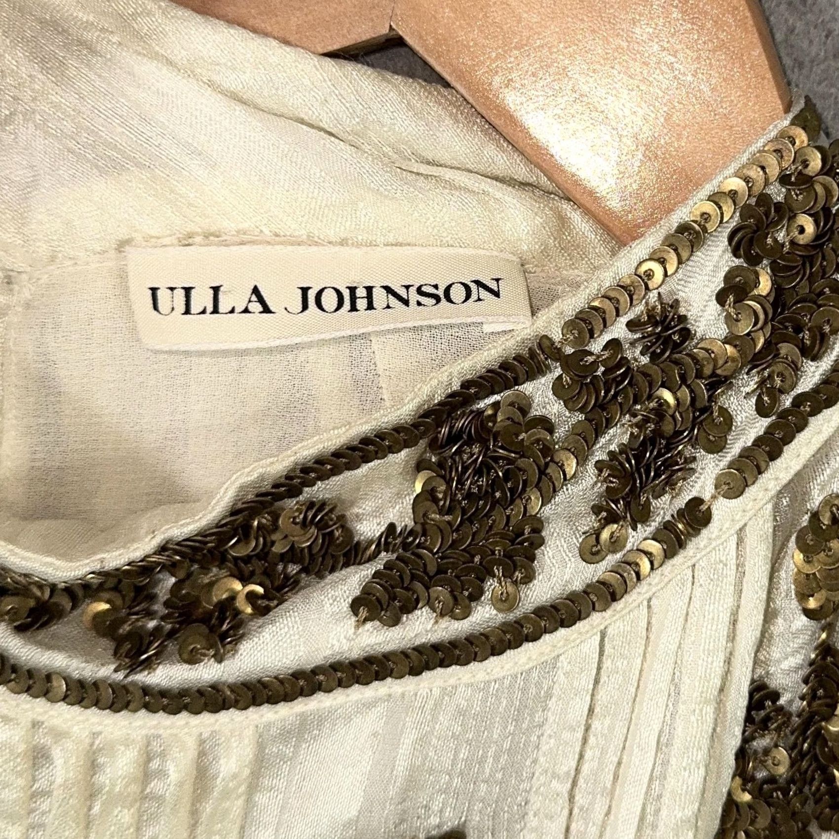 Ulla Johnson Ulla Johnson Blouse Womens Small Silk Viscose Cotton Embroidered Sequin Floral Puff Sleeve High Neck Ivory Vintage Bohemian Top Size S / US 4 / IT 40 - 3 Thumbnail