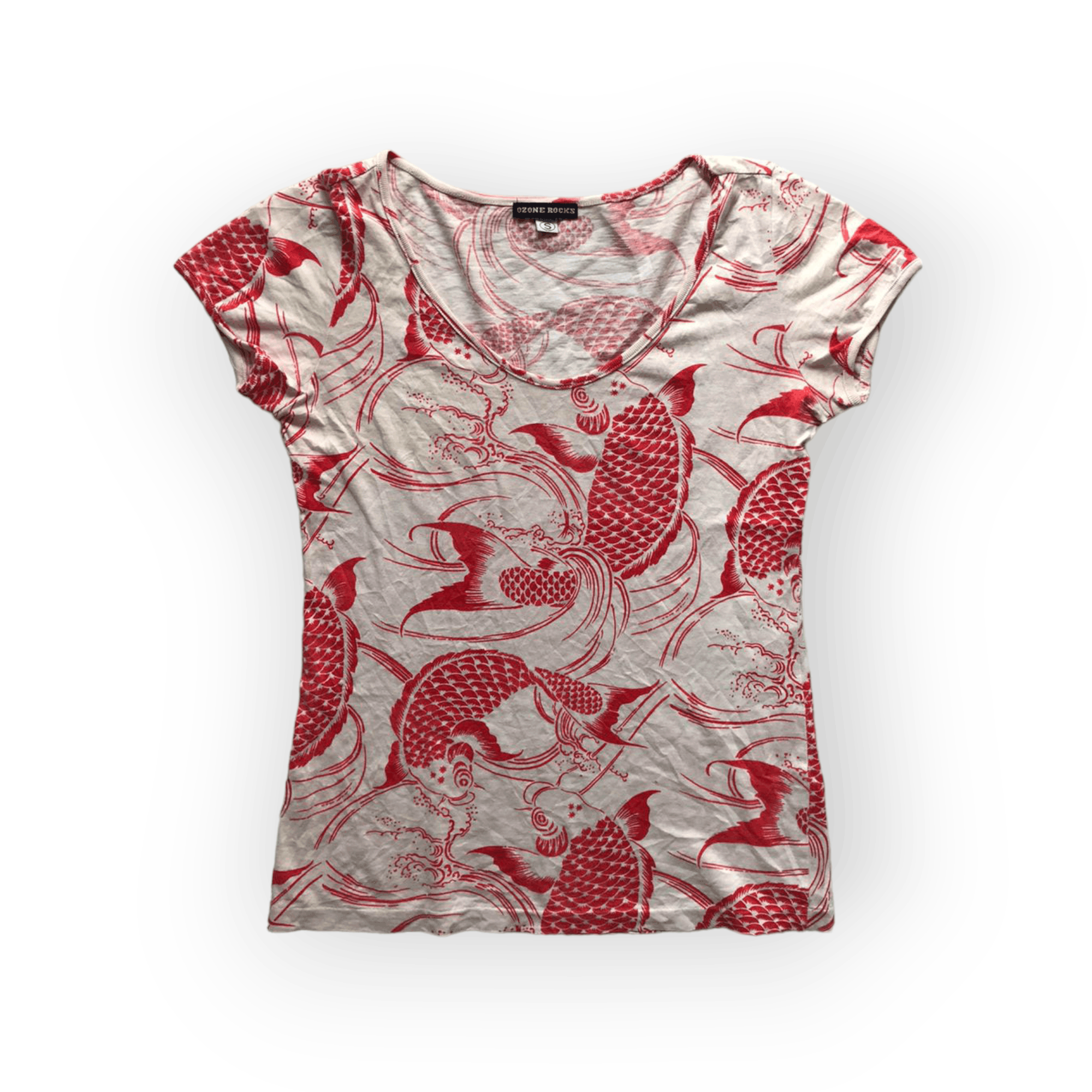 image of Vintage Ozone Rock Fish Koi Tshirts in Red, Women's (Size Small)