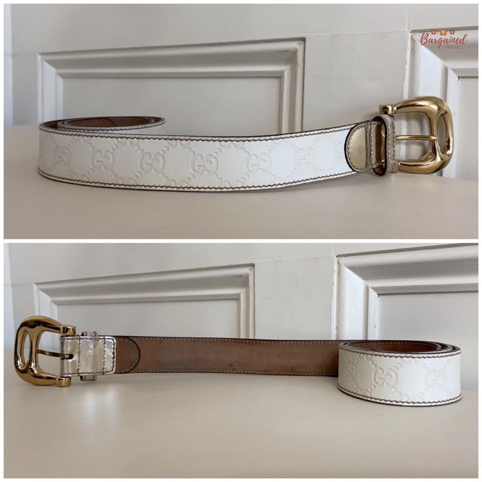 Gucci Gucci White GG Embossed Guccissima Leather Gold Buckle Belt Size 30 - 9 Thumbnail