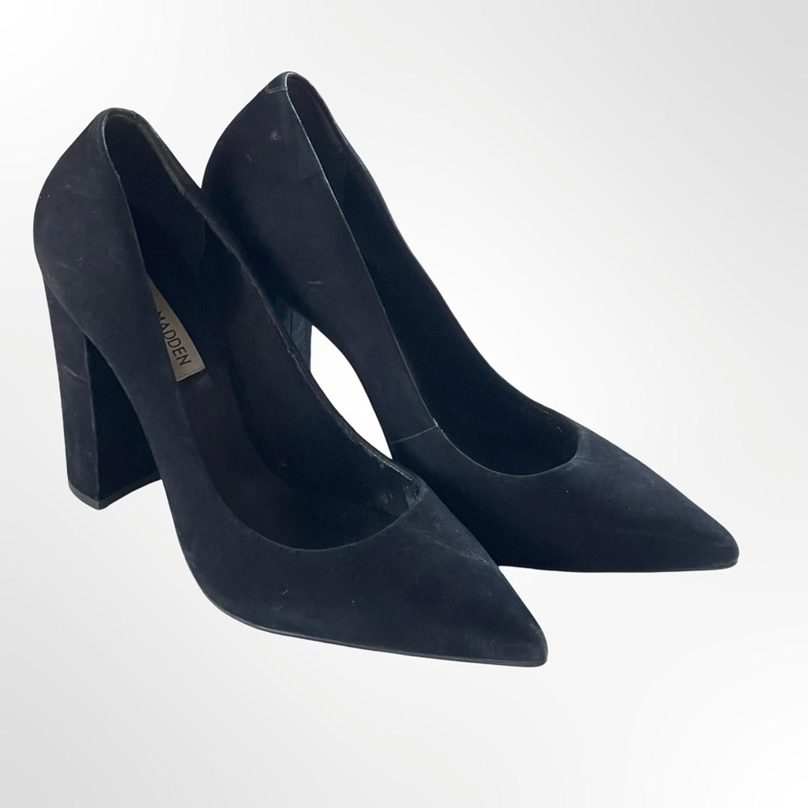 Steve Madden Steve Madden Black Suede Pointed Toe Block Heel Pumps Size US 8 / IT 38 - 1 Thumbnail