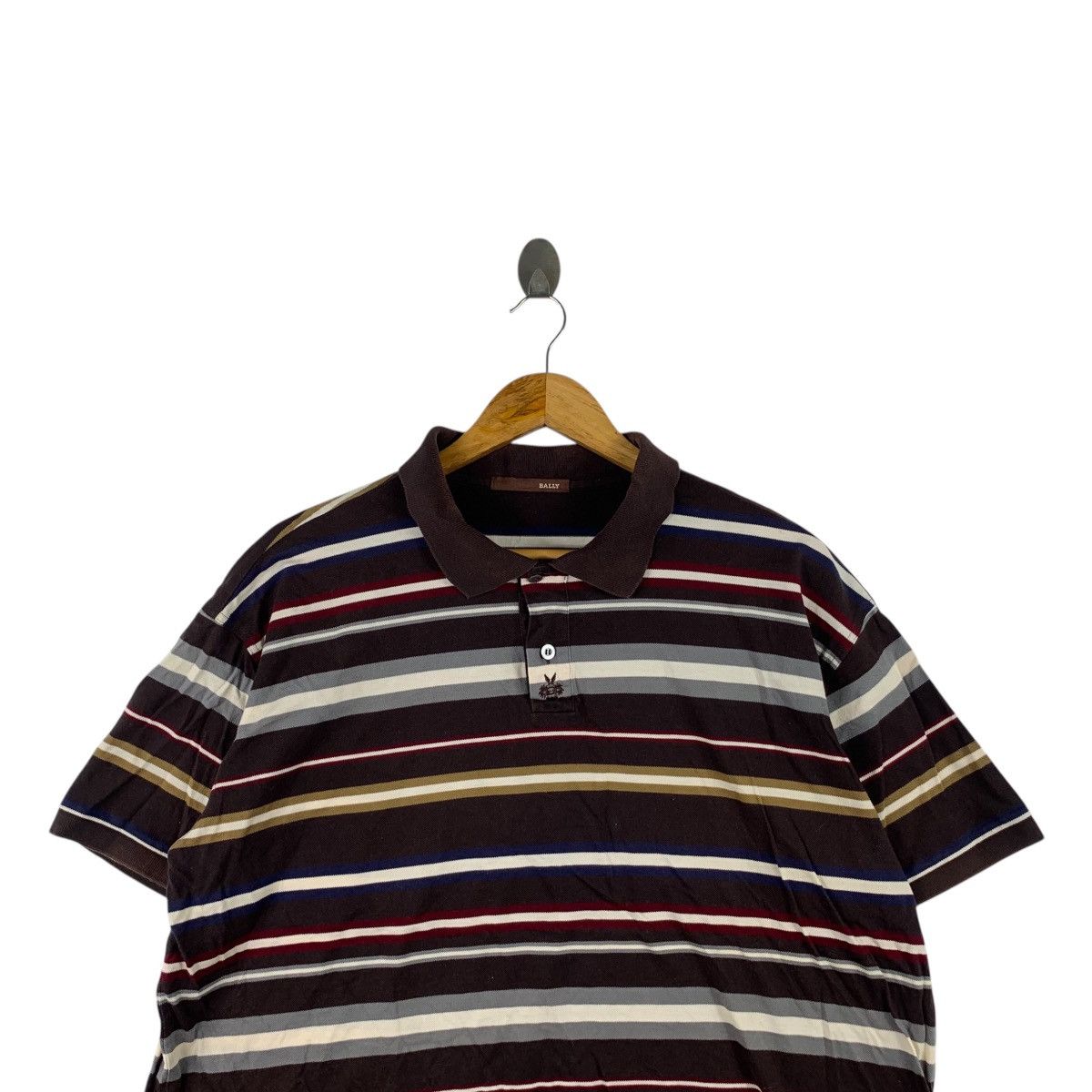 Bally Vintage BALLY MADE IN ITALY Crest Logo Striped Polo Tee Size XL / US 12-14 / IT 48-50 - 2 Thumbnail