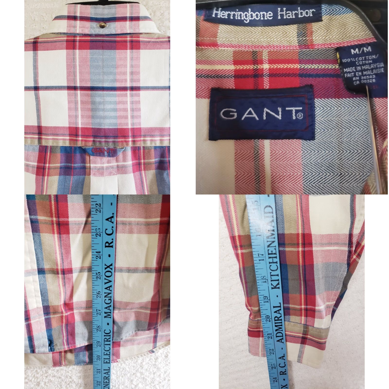 Gant GANT Shirt Mens M Blue Herringbone Harbor Men Plaid Button Red White Size US M / EU 48-50 / 2 - 8 Thumbnail