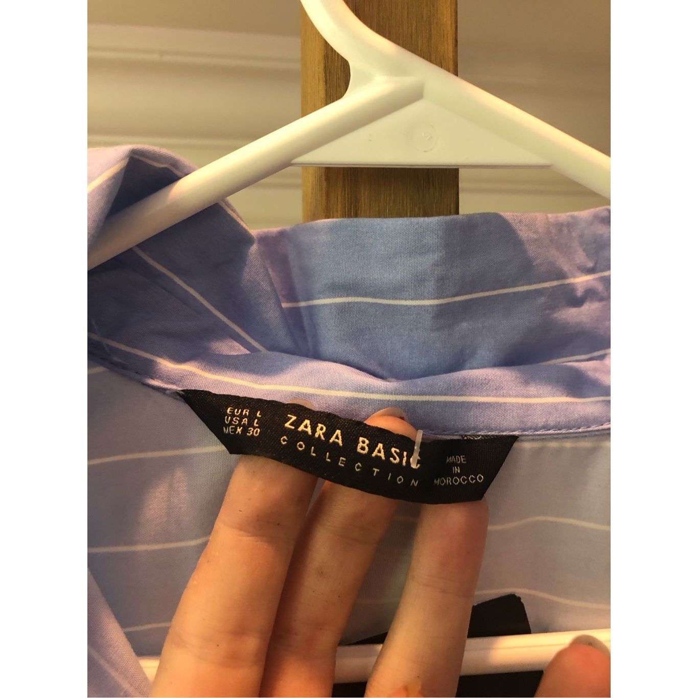 Zara Zara Basic Women’s Blue and White Striped Button Up Long Sle Size L / US 10 / IT 46 - 6 Thumbnail