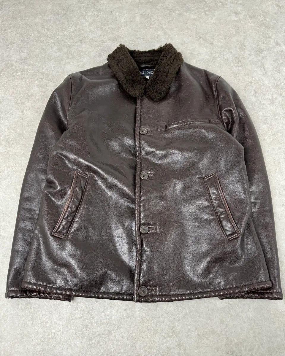 Armani 2000s Armani Buttoned Faux Leather Collar Brown Jacket Size US L / EU 52-54 / 3 - 4 Thumbnail