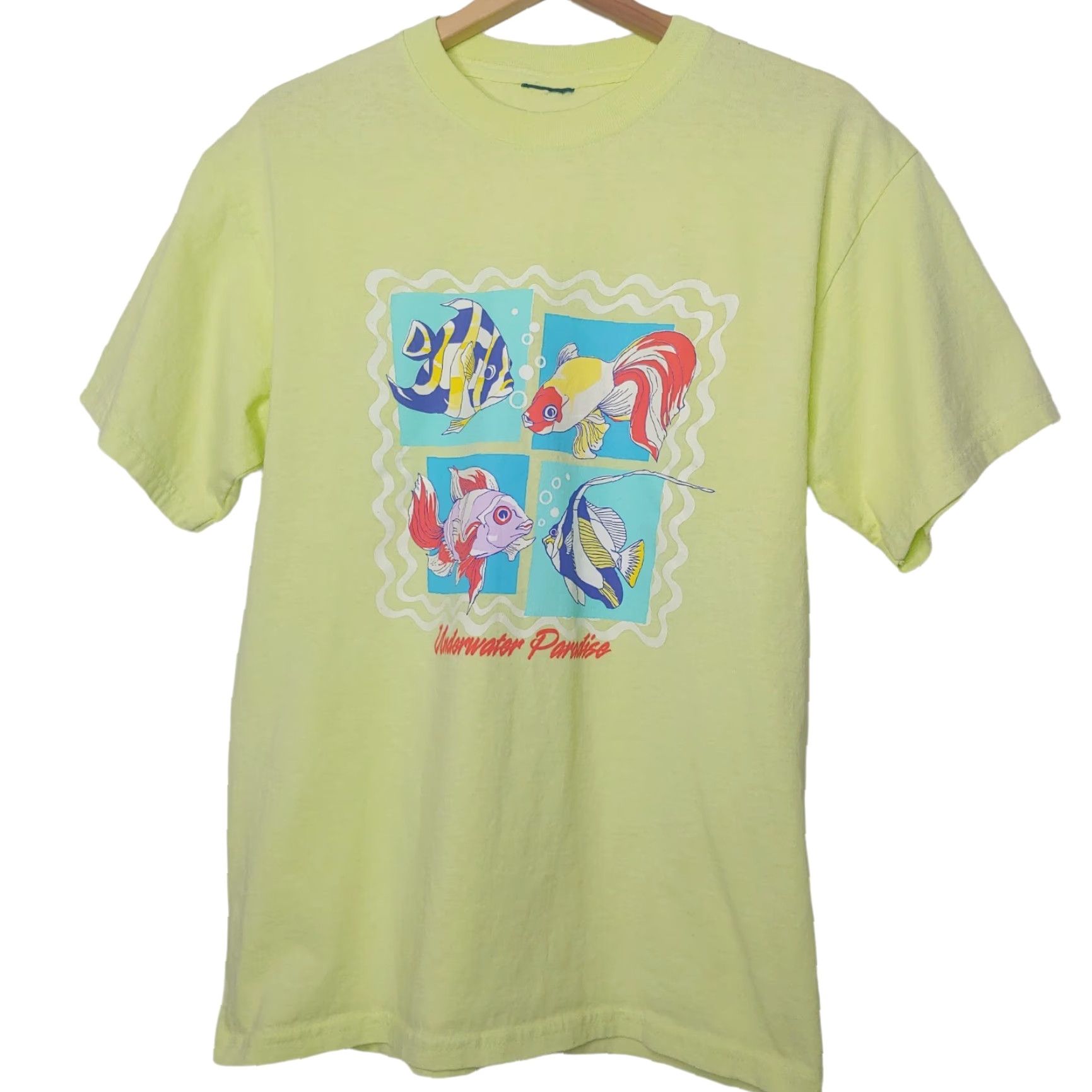 Paradise VINTAGE Ocean Fish Shirt T-Shirt Medium Green Tropical Underwater Paradise Mens Size US M / EU 48-50 / 2 - 2 Thumbnail