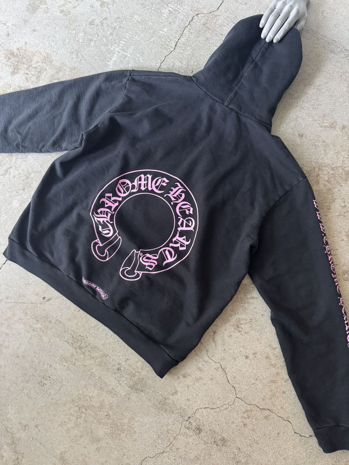 Chrome hearts black pink horseshoe zip