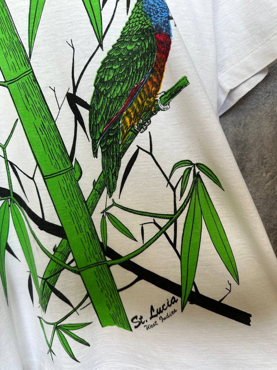 Vintage St. Lucia Parrot Bamboo Graphic Tee by Double Bull 80s/90s Size US S / EU 44-46 / 1 - 8 Thumbnail