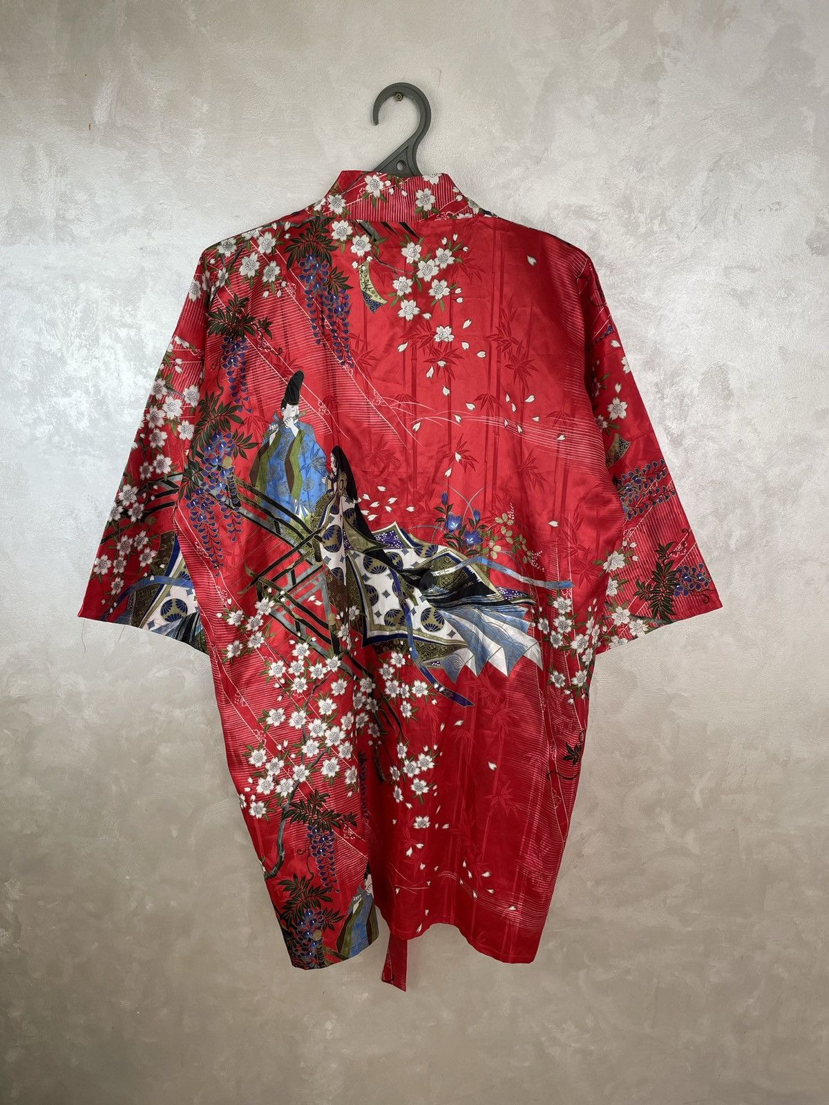 Japanese Brand Rare Red Kimono Robe Made in Japan – Floral & Samurai Design Size M / US 6-8 / IT 42-44 - 13 Thumbnail