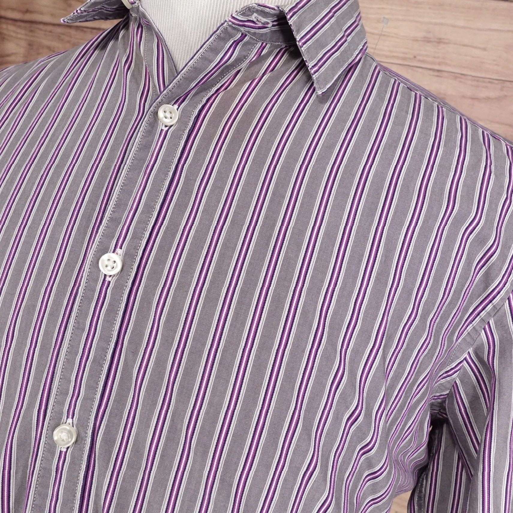 Liz Claiborne Claiborne Shirt Large Gray Purple Stripe Long Sleeve Button Up Slim Fit 80s 2ply Size US L / EU 52-54 / 3 - 2 Thumbnail