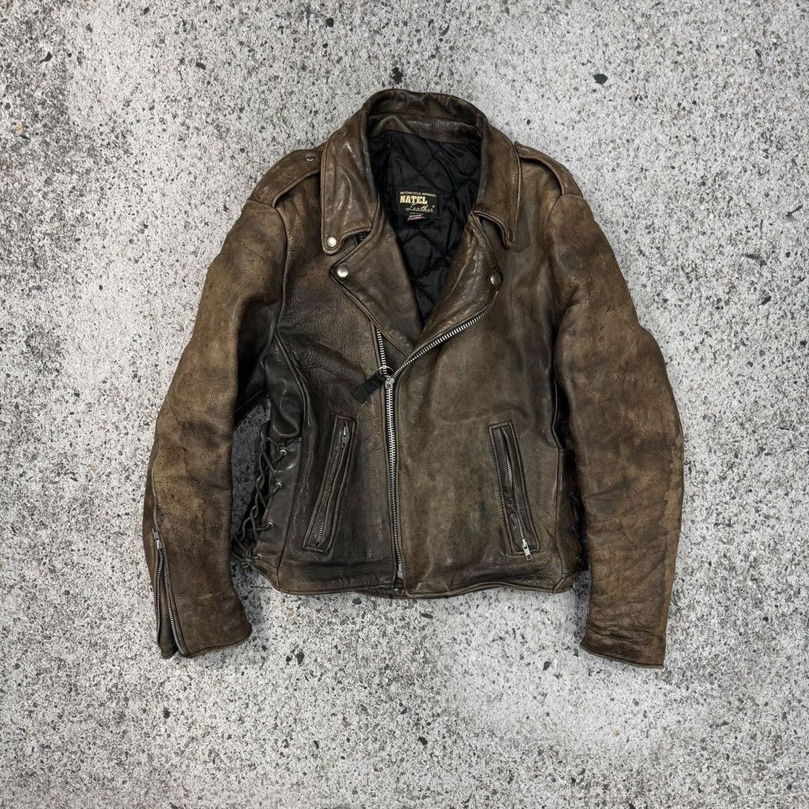 Vintage 90s Aged Faded Leather Motorcycle Jacket ERD Grunge Biker Size US L / EU 52-54 / 3 - 1 Thumbnail
