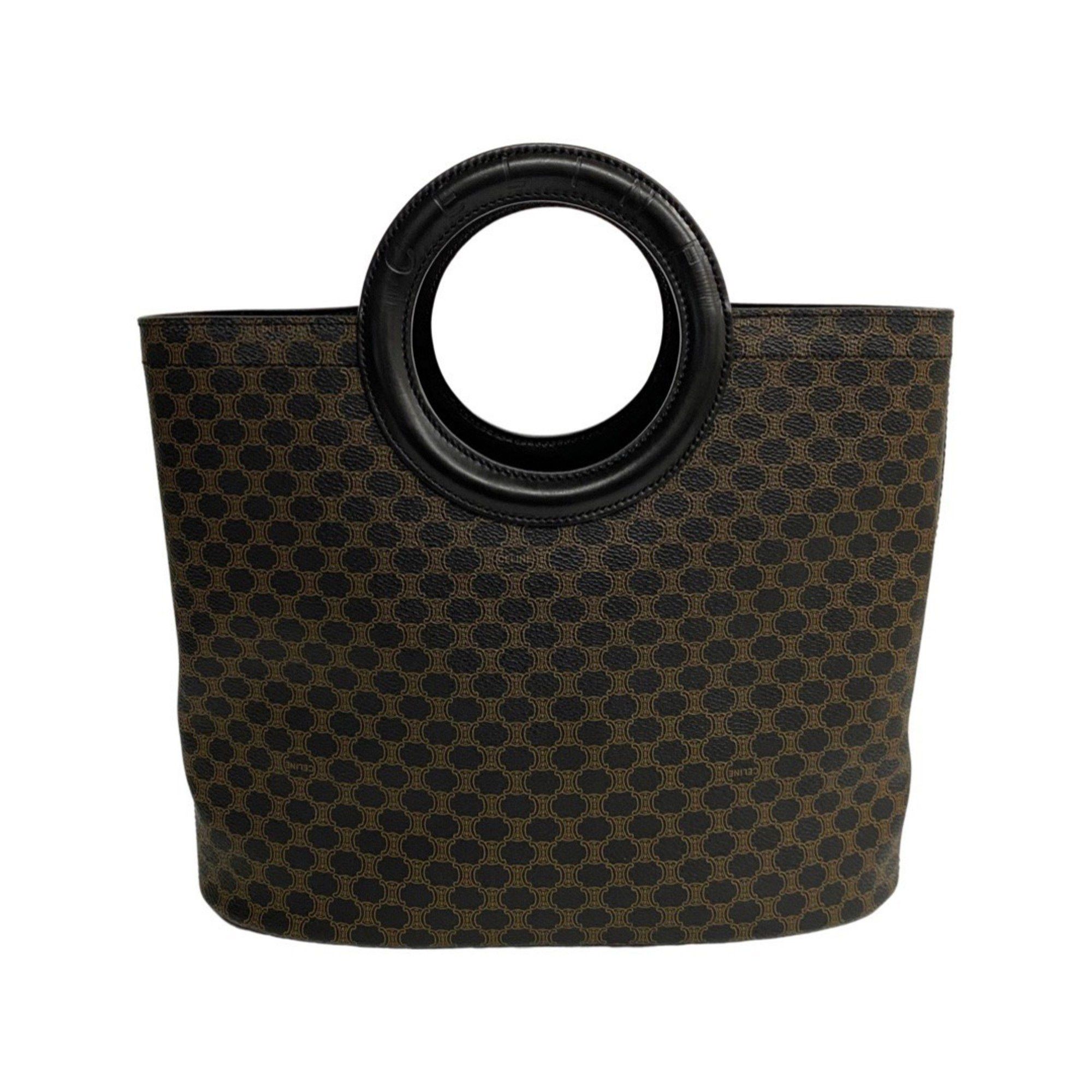 image of Celine Macadam Blason Triomphe Pattern Circle Logo Leather Handbag Mini Tote Bag Black, Women's