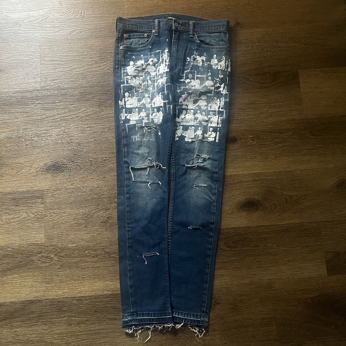 Handmade Mid-Wash Jeans w/ Custom Screen Printing Size US 34 / EU 50 - 1 Thumbnail
