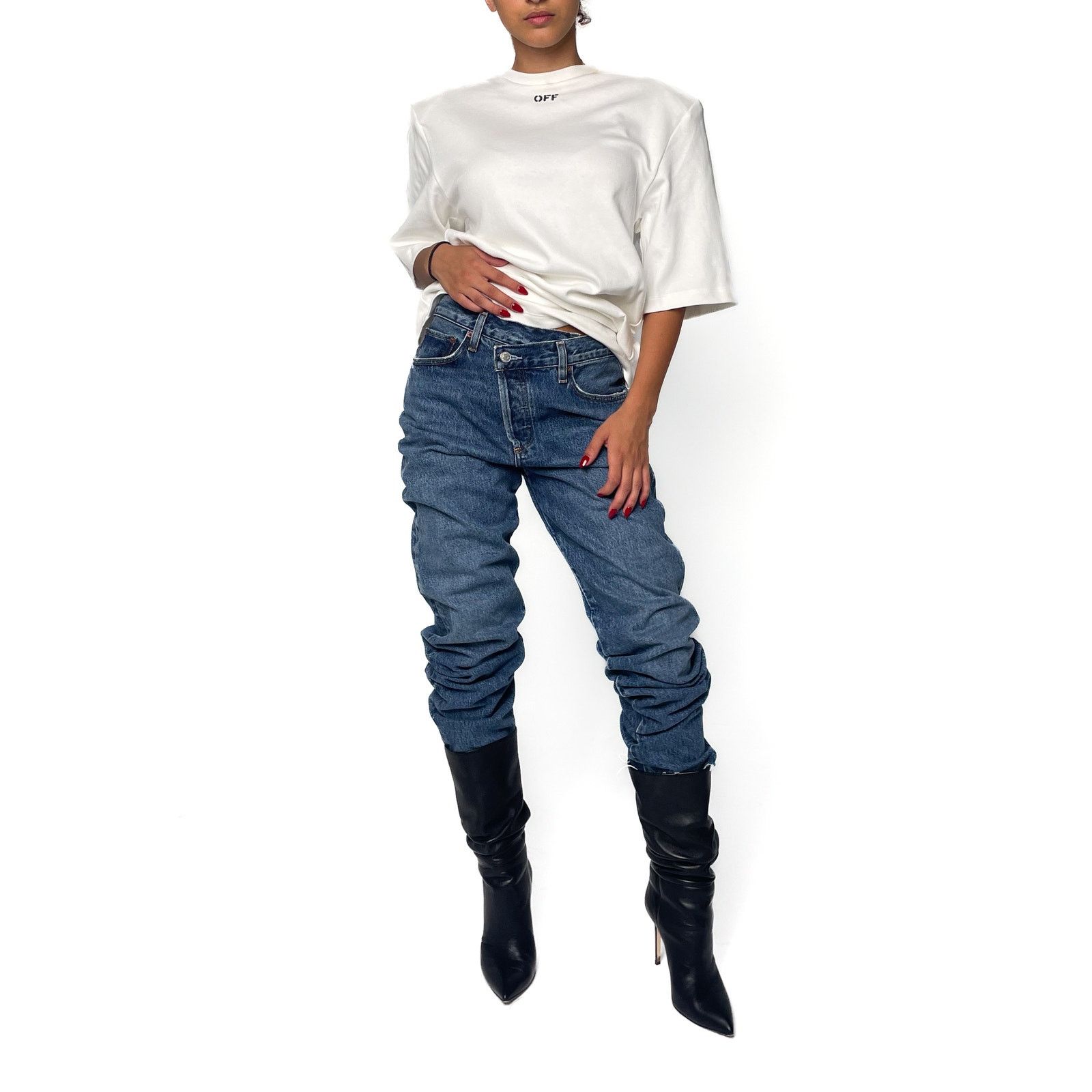 Agolde Blue Asymmetrical Denim Jeans With Raw Hem Size 27" / US 4 / IT 40 - 1 Thumbnail
