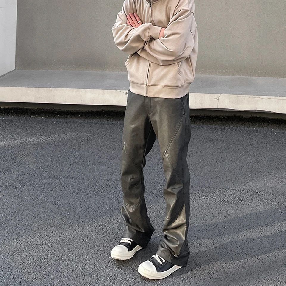 Japanese Brand × Leather Oxford Leather Pants Men Y2K Flared Vintage Trousers Size US 31 - 4 Thumbnail