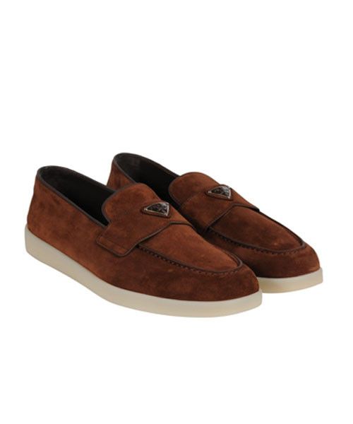 Prada Saint Tropez Suede Loafers Brown Triangle Size US 11 / EU 44 - 1 Thumbnail